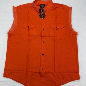 Milwaukee Leather Orange Sleeveless Denim Shirt Men's 3XL Frayed Biker NWT